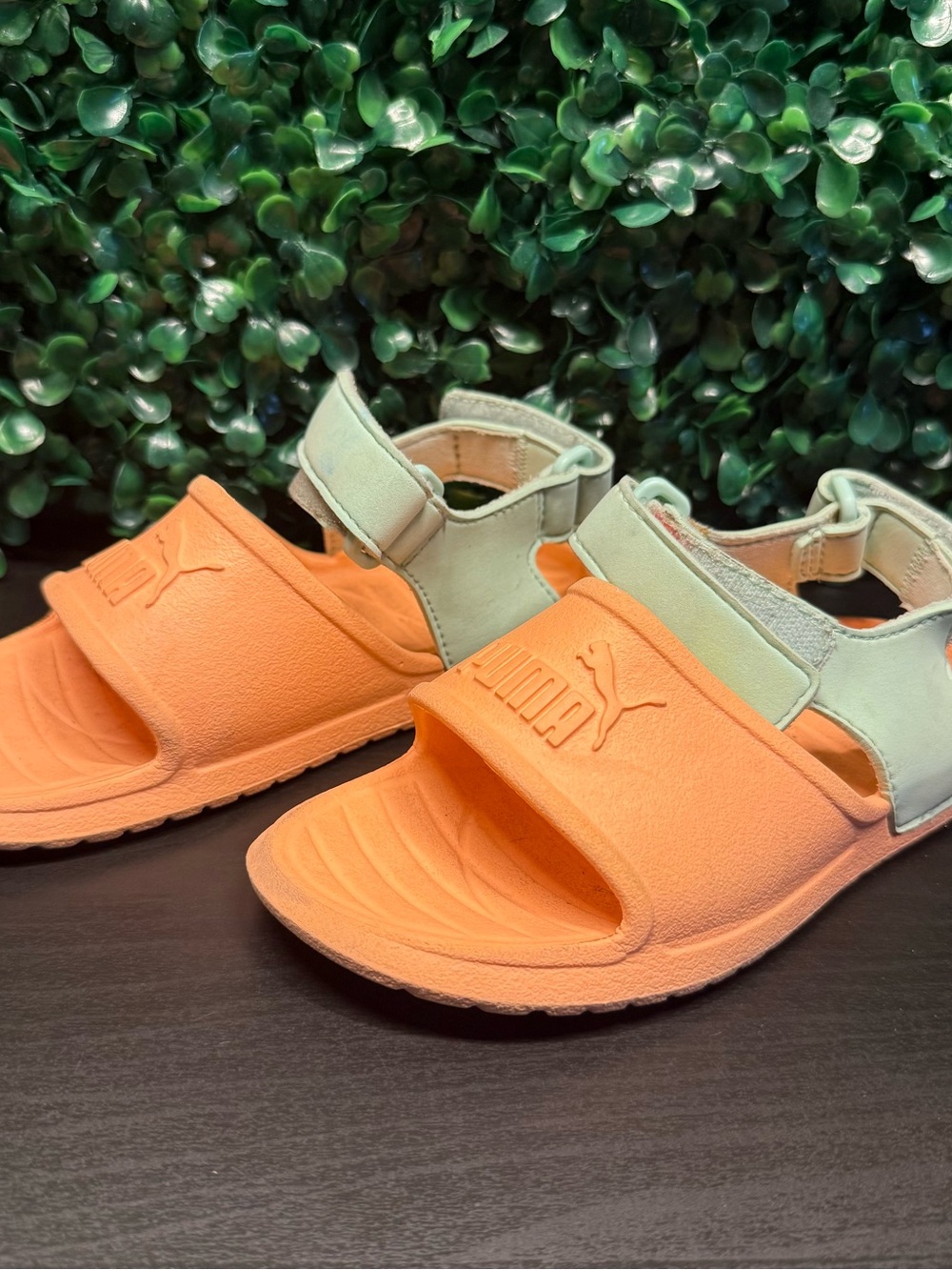 Puma Kids Orange and Light Green Slide Sandals